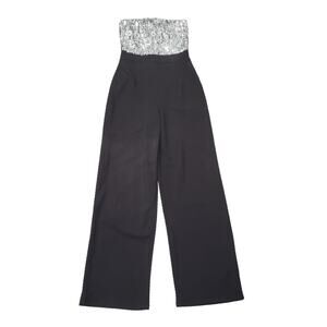 Haute Monde Black & Silver Sequin Strapless Dressy Pant Jumpsuit | Size Small